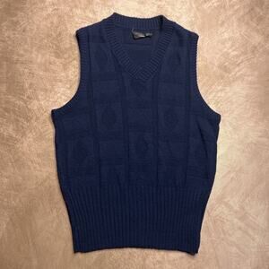 Vintage 70s Jockey Thorobred Sleeveless Sweater Vest Navy Knit Argyle Geometric